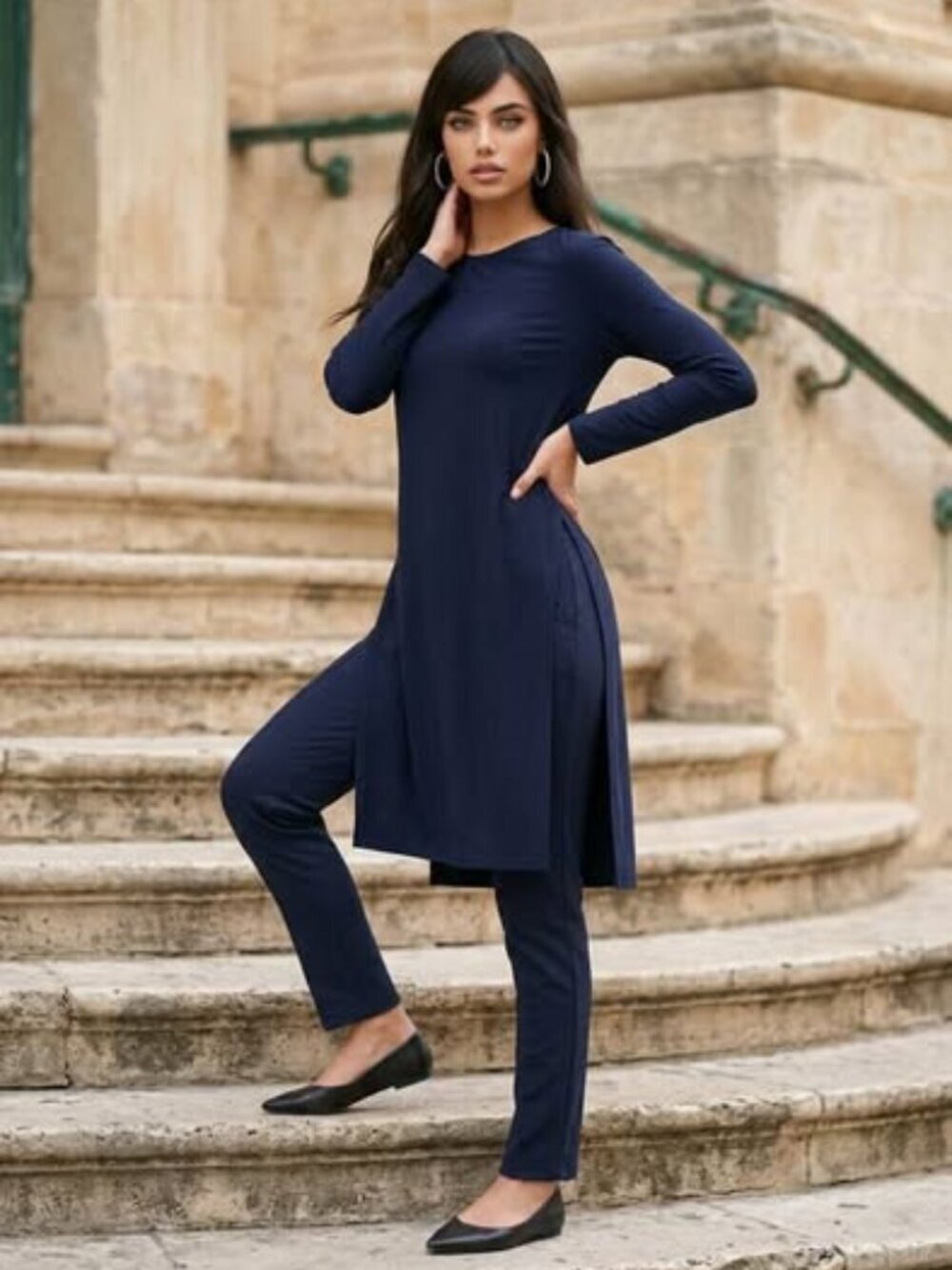 Rags & Couture Navy Blue High-Low Tunic Top